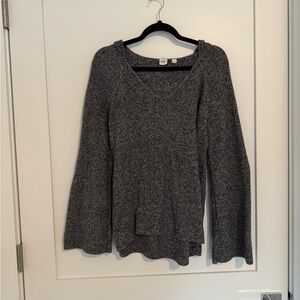 Gray Knit Sweater with Bell Sleeves